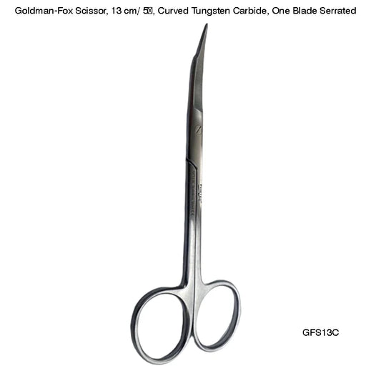 Goldman-Fox Scissor, 13 cm/ 5″, Curved Tungsten Carbide, One Blade Serrated