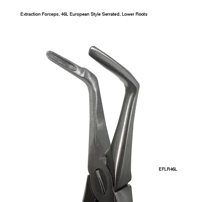 Extraction Forceps, 46L European Style Serrated, Lower Roots