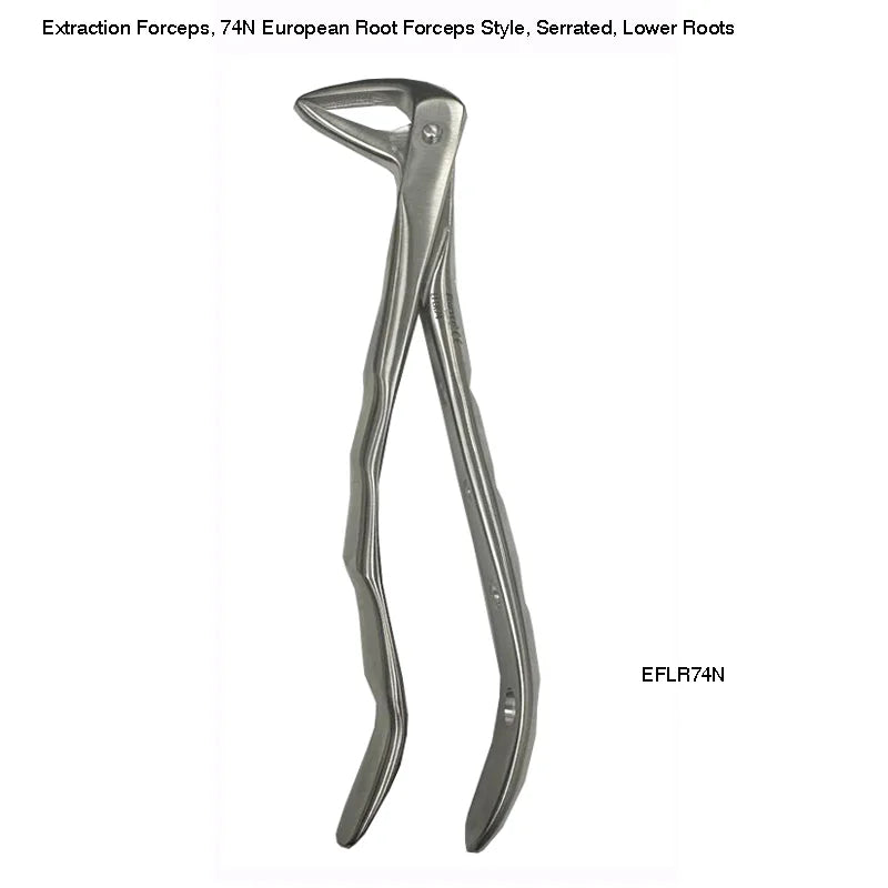 Extraction Forceps, 74N European Root Forceps Style, Serrated, Lower Roots