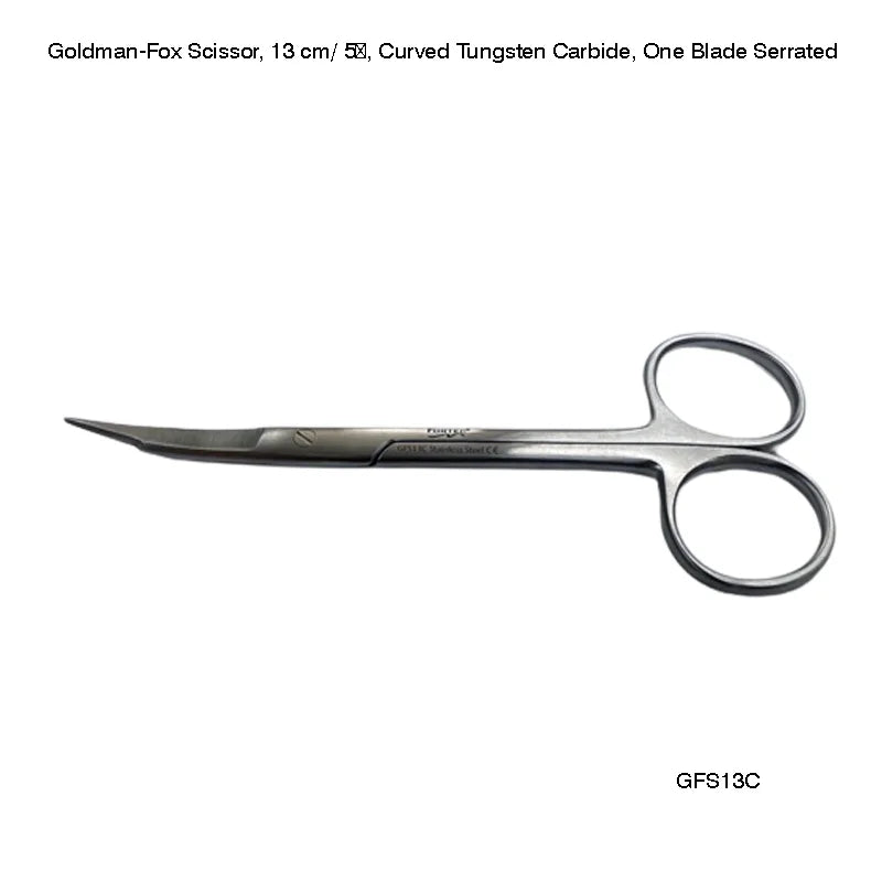 Goldman-Fox Scissor, 13 cm/ 5″, Curved Tungsten Carbide, One Blade Serrated