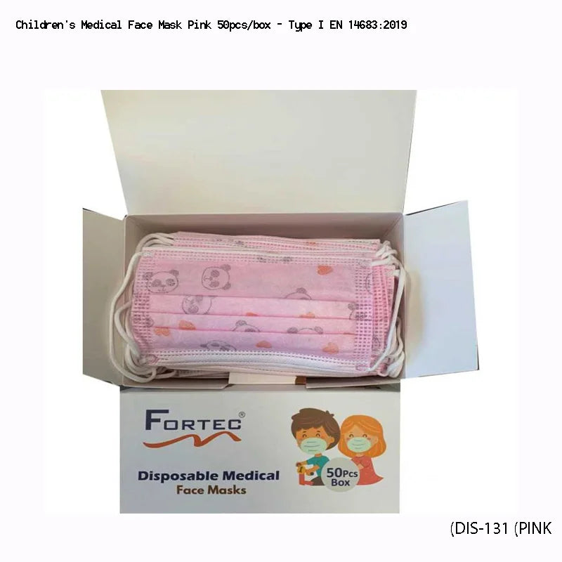 Children’s Medical Face Mask Pink 50pcs/box – Type I EN 14683:2019 - Fortec