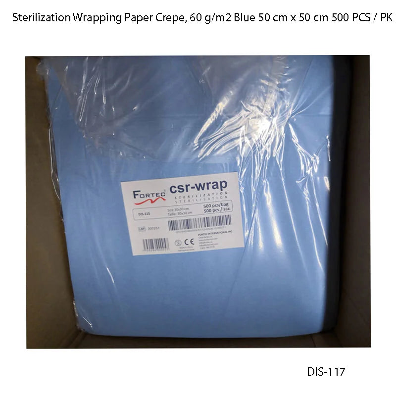 Sterilization Wrapping Paper Crepe, 60 g/m2 Blue 50 cm x 50 cm 500 PCS / PK - Fortec