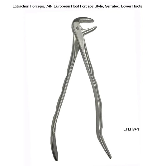 Extraction Forceps, 74N European Root Forceps Style, Serrated, Lower Roots