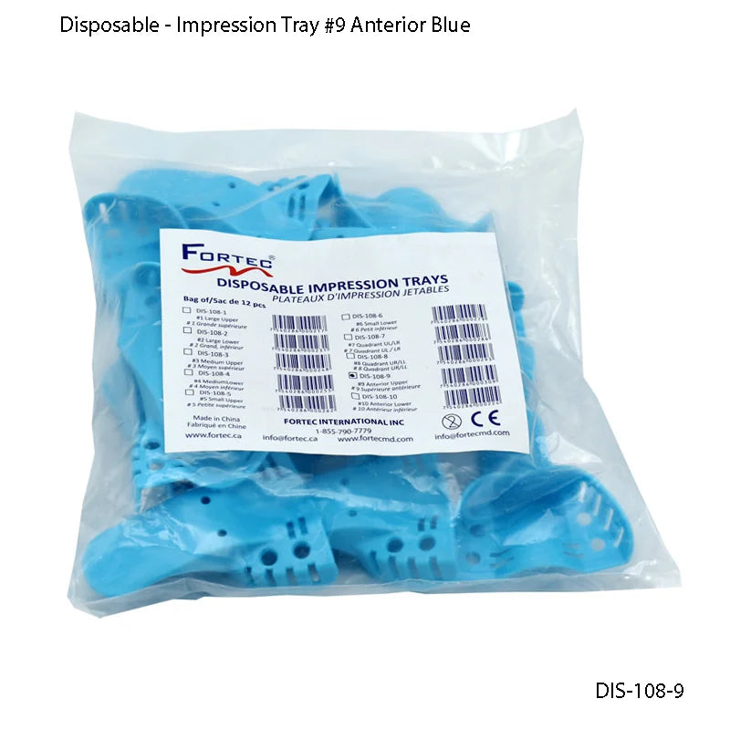 Impression Tray #9 Anterior Blue Sac of 12 pcs - Fortec
