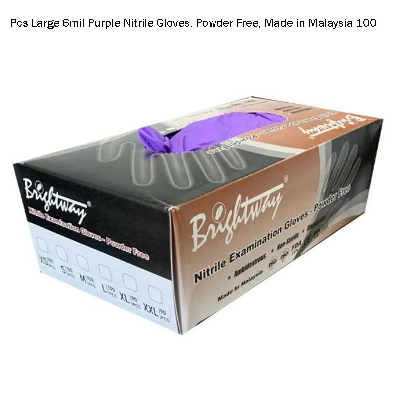 100pcs Large 6 Mil Purple Nitrile Gloves - Powder-Free - Fortec