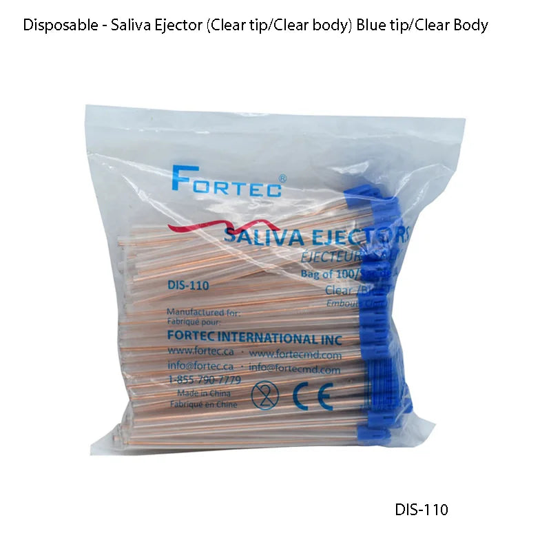 Saliva Ejector (Clear tip/Clear body) Blue tip/Clear Body - Fortec