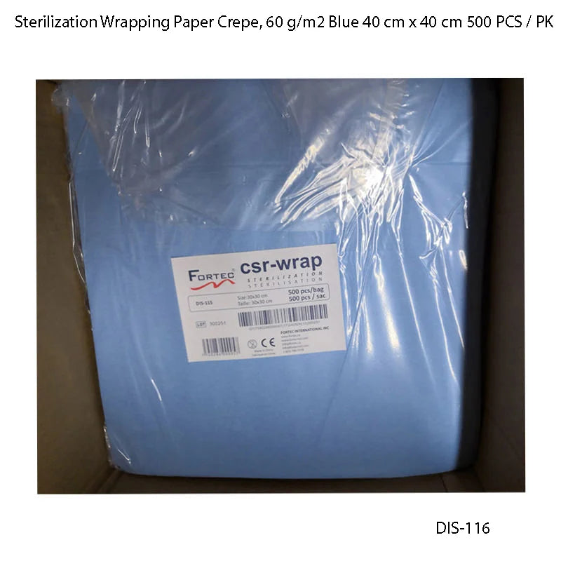 Sterilization Wrapping Paper Crepe, 60 g/m2 Blue 40 cm x 40 cm 500 PCS / PK - Fortec