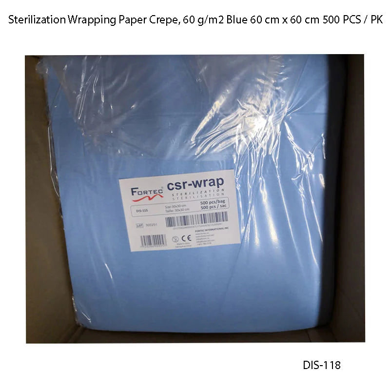Sterilization Wrapping Paper Crepe, 60 g/m2 Blue 60 cm x 60 cm 500 PCS / PK - Fortec