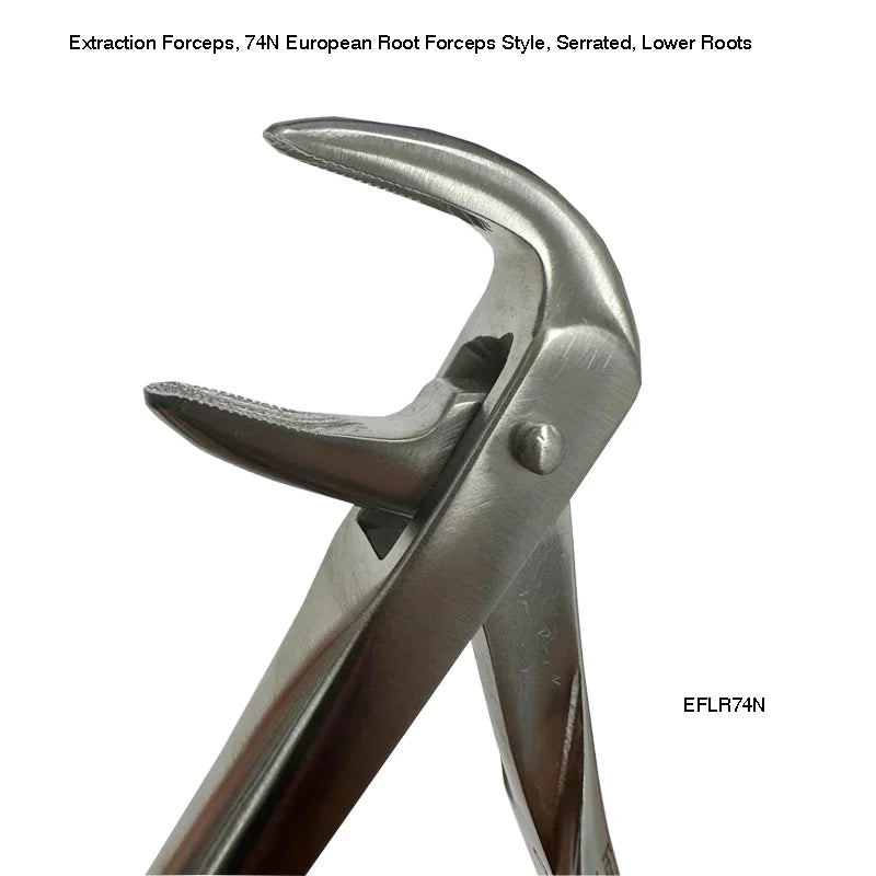 Extraction Forceps, 74N European Root Forceps Style, Serrated, Lower Roots