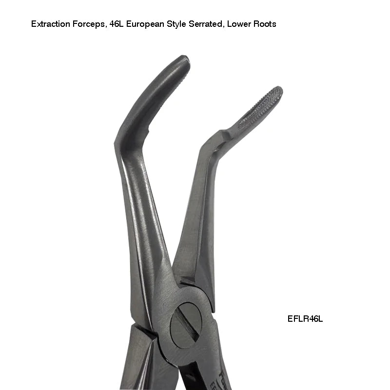 Extraction Forceps, 46L European Style Serrated, Lower Roots
