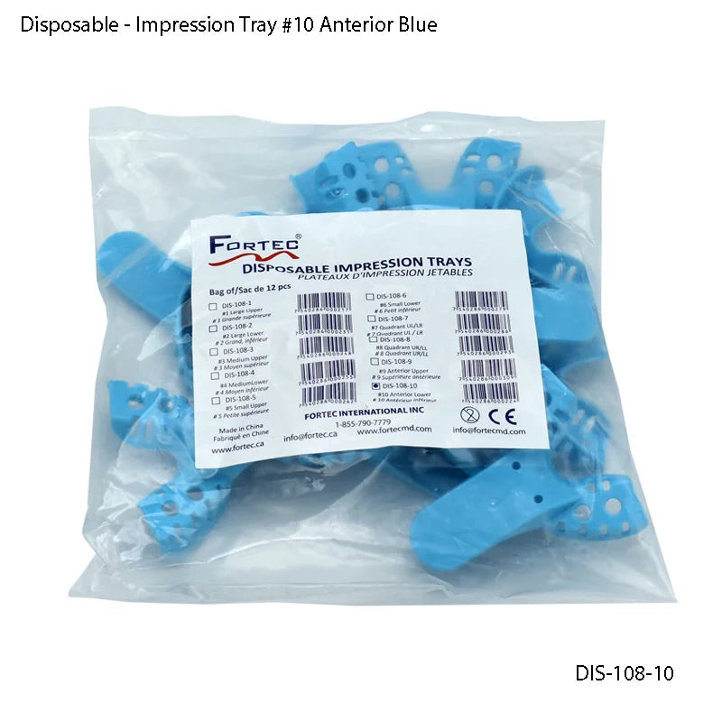 Impression Tray #10 Anterior Blue Sac of 12 pcs - Fortec