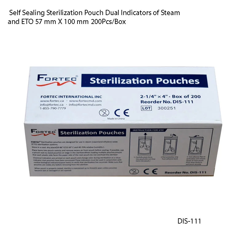 Self Sealing Sterilization Pouch Dual Indicators of Steam and ETO 57 mm X 100 mm 200 - Fortec