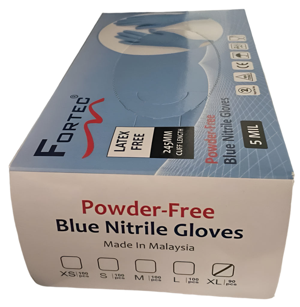 90pcs Extra Large Blue Nitrile Gloves - Powder-Free