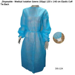 Medical Isolation Gowns (30pp) 120 x 140 cm Elastic Cuff, Tie Back - Fortec