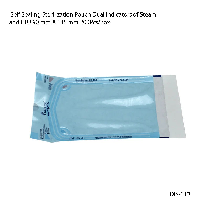 Self Sealing Sterilization Pouch Dual Indicators of Steam and ETO 90 mm X 135 mm 200 - Fortec