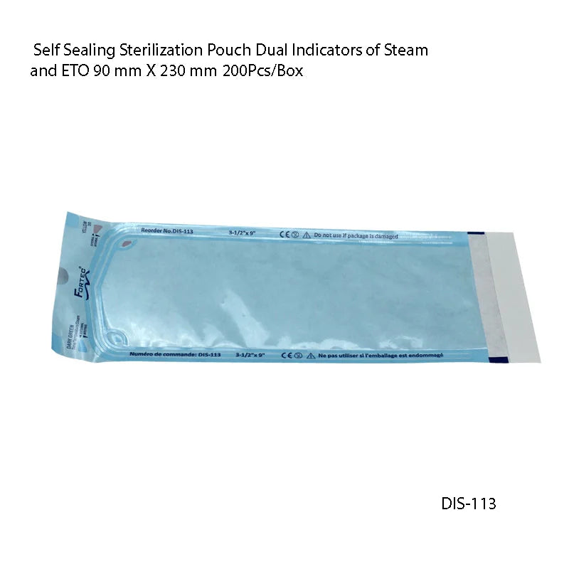 Self Sealing Sterilization Pouch Dual Indicators of Steam and ETO 90 mm X 230 mm 200 - Fortec