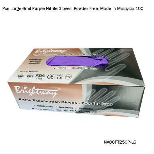 100pcs Large 6 Mil Purple Nitrile Gloves - Powder-Free - Fortec 