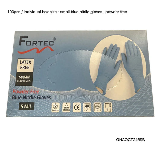100 pcs Small Blue 5 Mil Nitrile Gloves - Powder-Free - Fortec 
