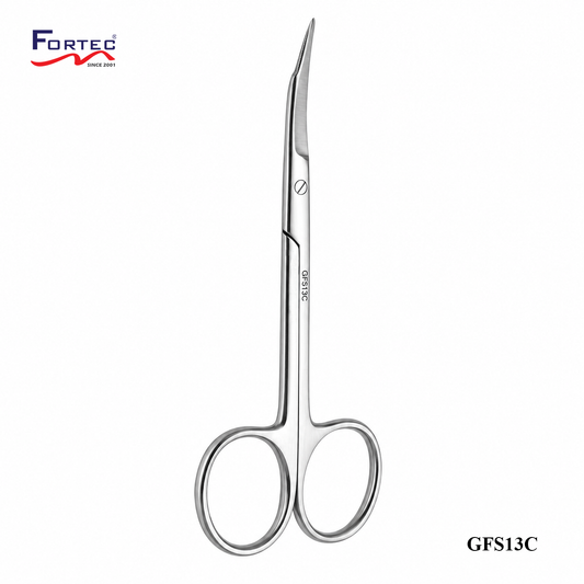 Goldman-Fox Scissor, 13 cm/ 5″, Curved Tungsten Carbide, One Blade Serrated - Fortec 