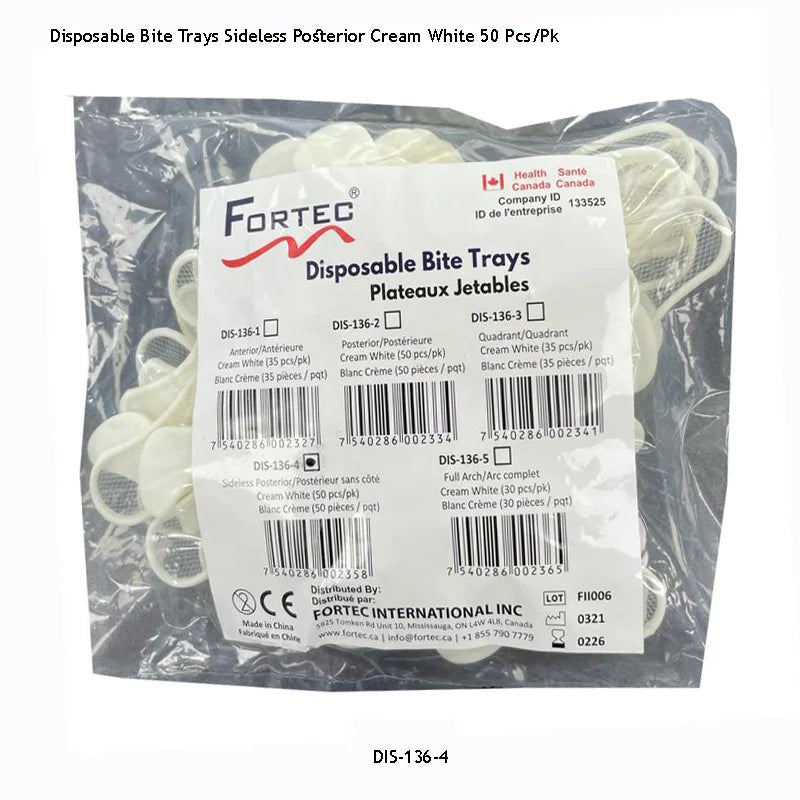 Bite Trays – Sideless Posterior (Cream White) (50 pc/pk) - Fortec 