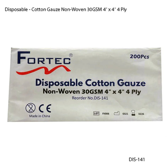 Cotton Gauze Non-Woven 30GSM 4″ x 4″ 4 Ply - Fortec 