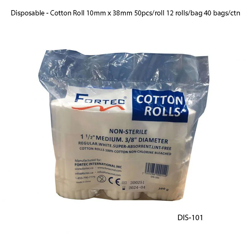Cotton Roll 10mm x 38mm 50pcs/Roll 12 rolls - Fortec 