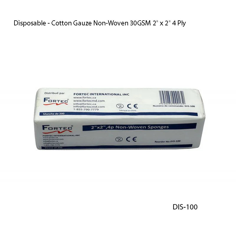 Disposable Cotton Gauze Non-Woven 30GSM 2″ x 2″ 4 Ply 200 Pcs/Pk - Fortec 