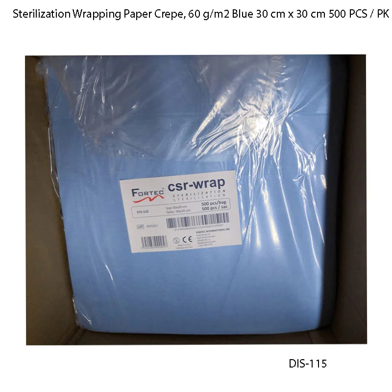 Sterilization Wrapping Paper Crepe, 60 g/m2 Blue 30 cm x 30 cm 500 PCS / PK - Fortec 