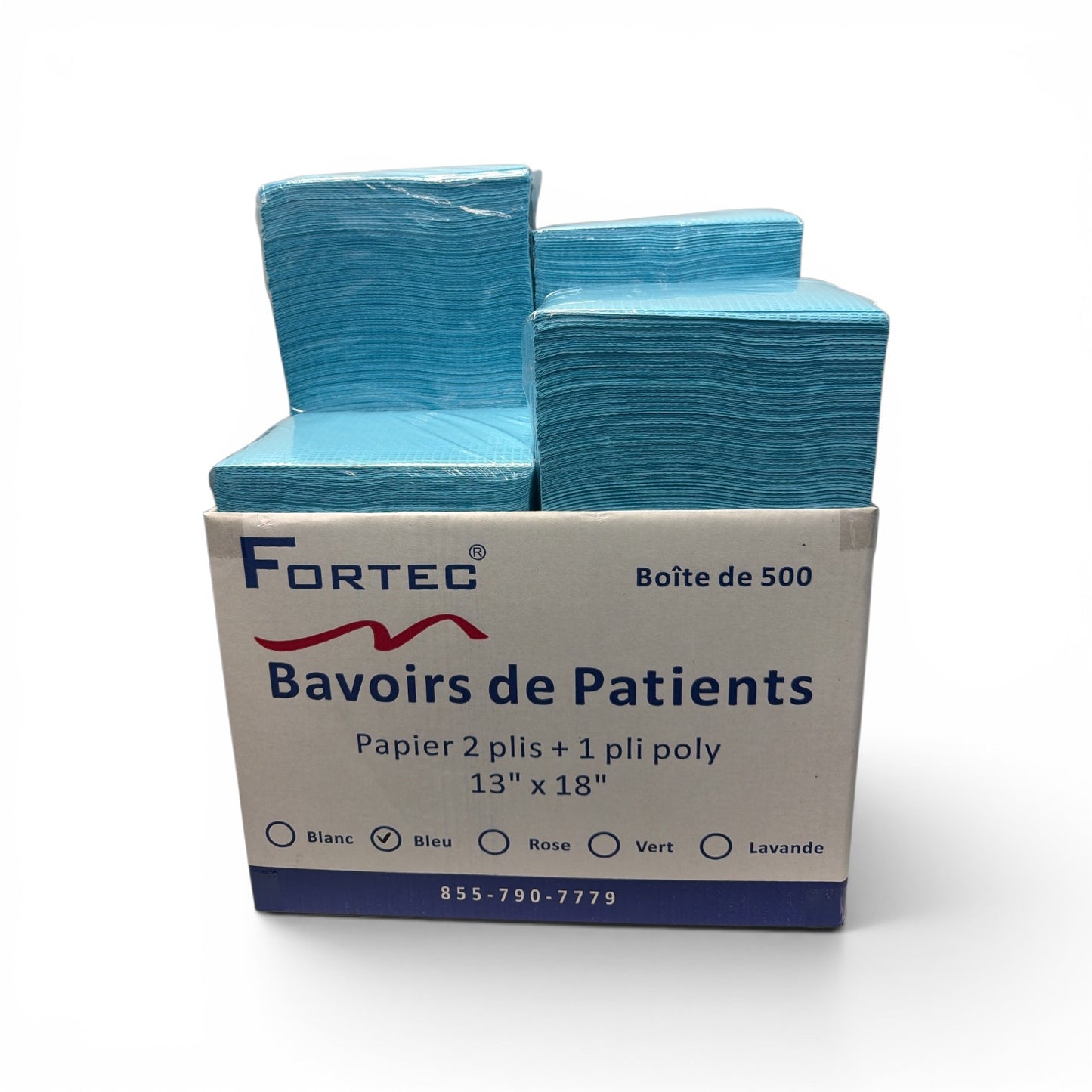 Dental Bib No Tie, Latex Free 2Ply Paper +1 Ply Film 7.2 g - Fortec 