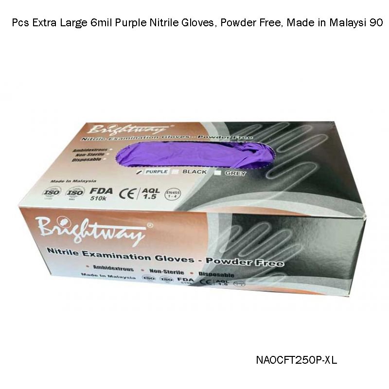 90 Pcs Extra Large 6mil Purple Nitrile Gloves, Powder Free, Made in Malaysia